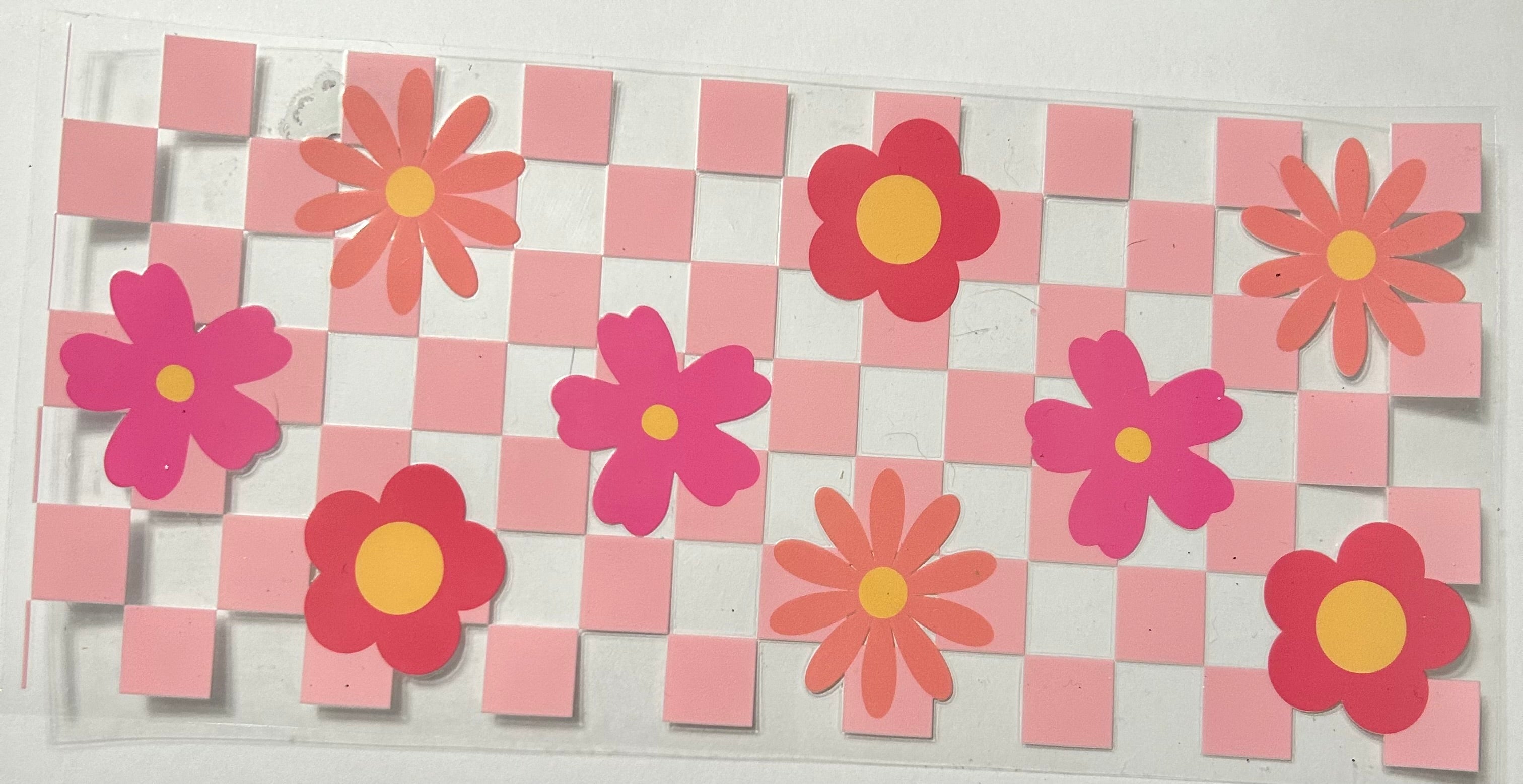 Flowers and pink checker print