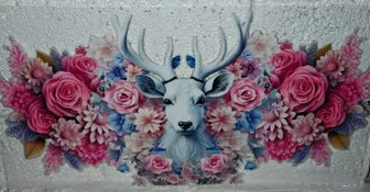 WHITE DEER AND FLOWERS