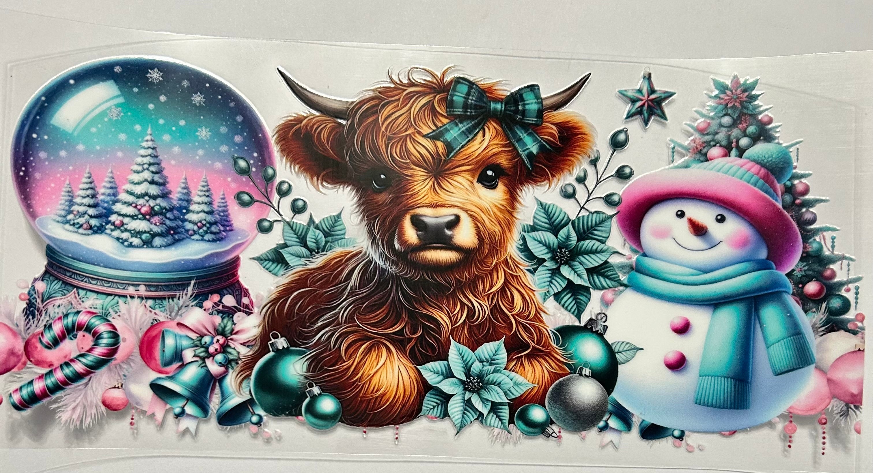 HIGHLAND COW SNOWGLOBE AND SNOWMAN