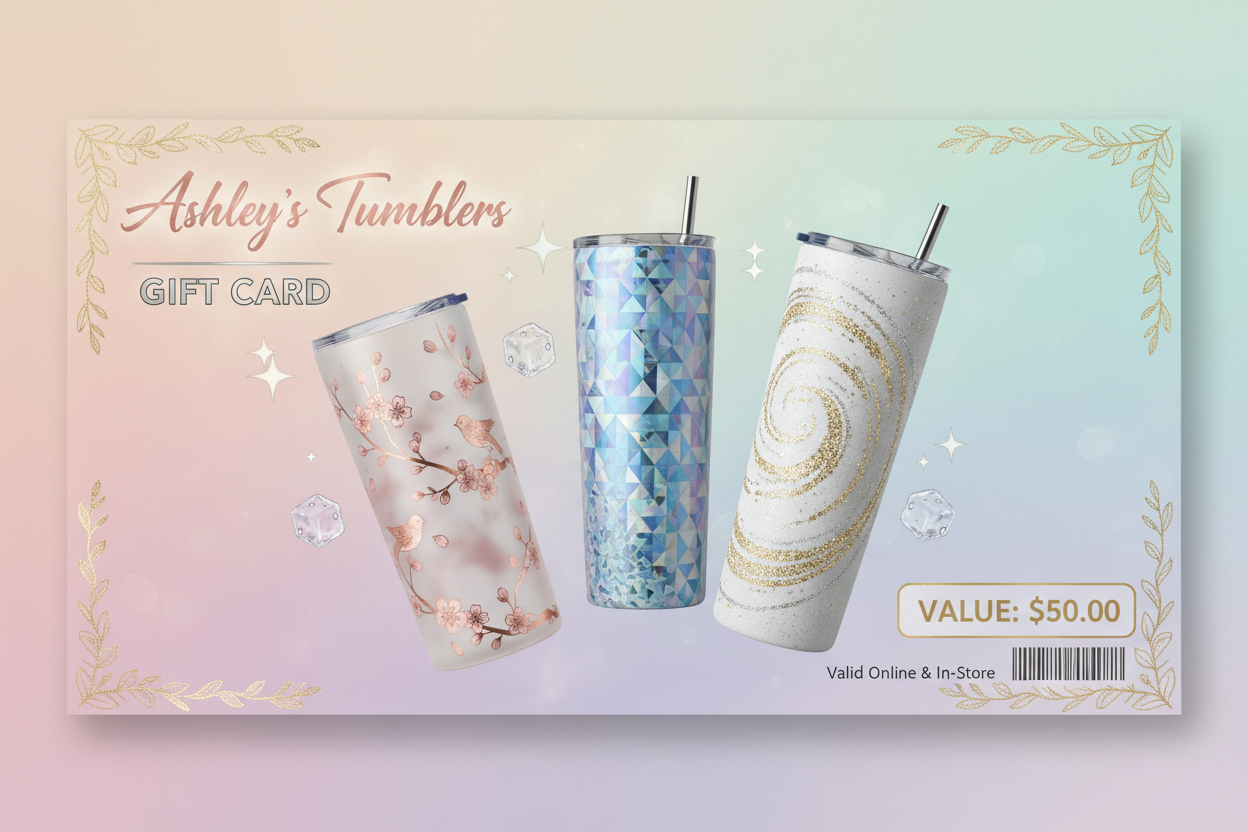 gift cards with ashleys tumblers on it 
